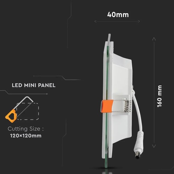 Szklany panel LED podtynkowy 12W 840lm kwadrat VT-1202G SQ
