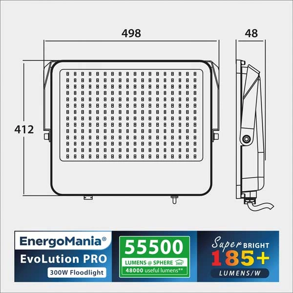 Wydajny naświetlacz LED EvoLution PRO 300W 185 lm/W