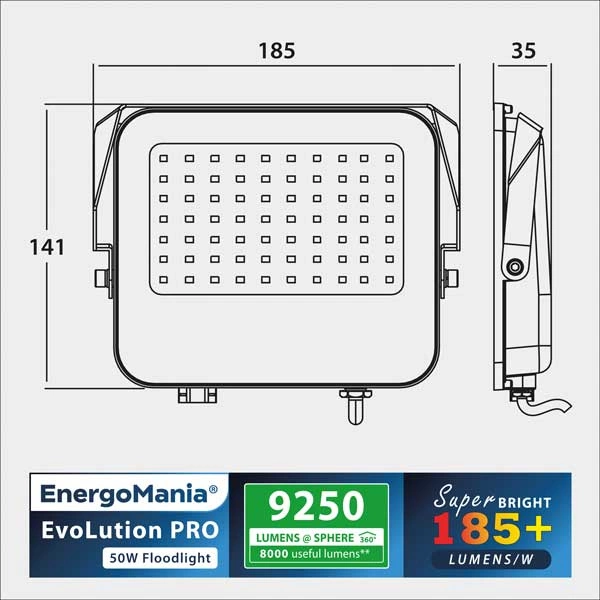 Wydajny naświetlacz LED EvoLution PRO 50W 185 lm/W