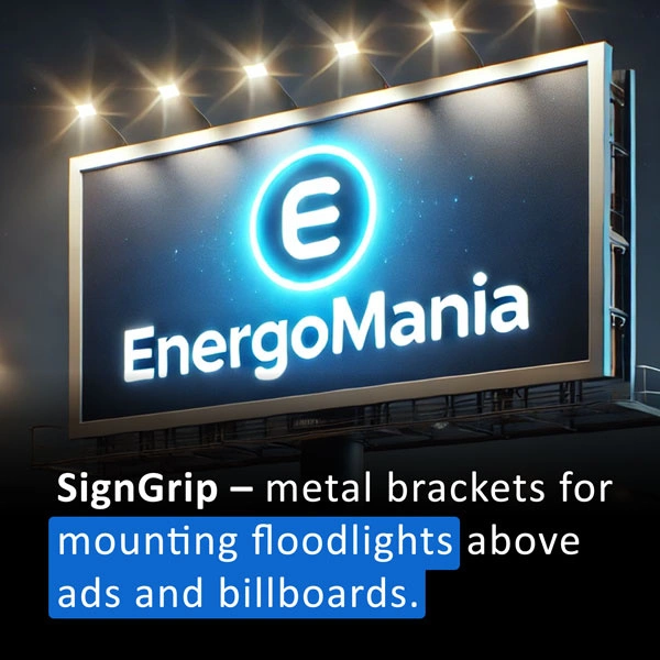 SignGrip PRO - wysięgnik umożliwiający montaż naświetlacza LED nad reklamą