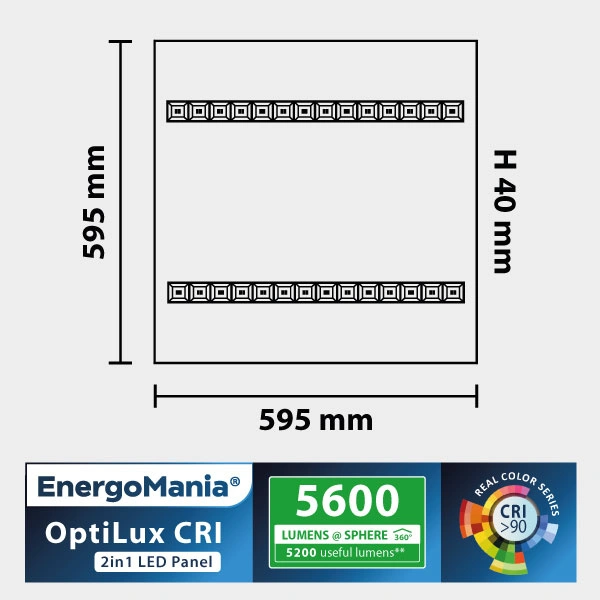 Panel LED OptiLux CRI>90 40W 5600 lm 60x60 2w1 czarny