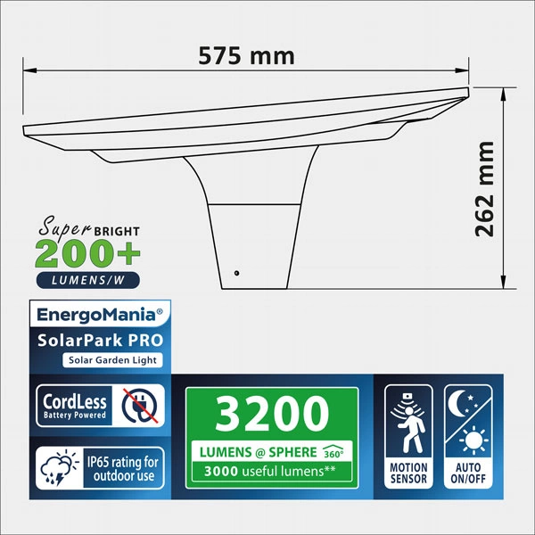 SolarPark PRO – solarna lampa LED 16W 3200 lm z panelem 38W i akumulatorem LiFePO4
