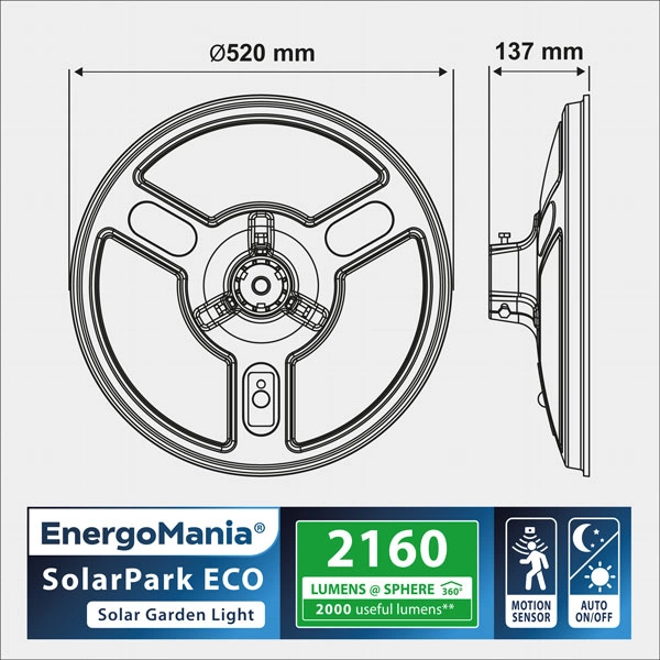 SolarPark ECO – solarna lampa LED 12W 2160 lm z panelem 24W i akumulatorem LiFePO4