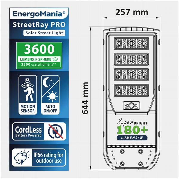 StreetRay PRO wydajna lampa solarna z czujnikiem ruchu