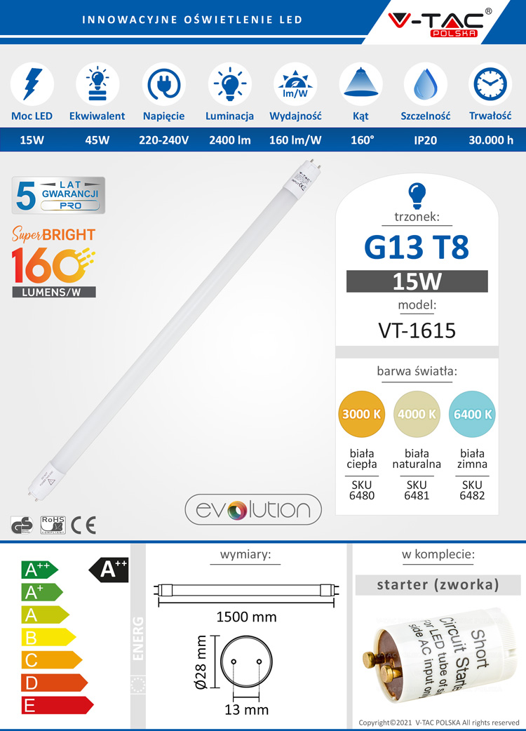 Świetlówka LED VT-1615 15W 2400 lm EVOLUTION