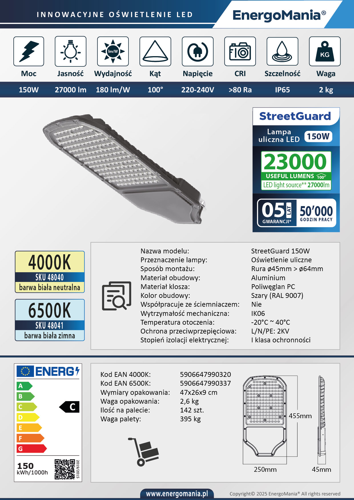 Lampa uliczna LED StreetGuard 150W 27000 lm