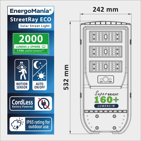 Solarna lampa uliczna LED StreetRay ECO 13W 2000 lm