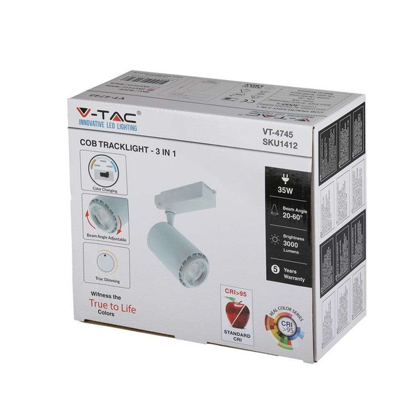 Lampa szynowa LED 3w1 35W regulowany kąt, ściemnialna VT-4745 biała