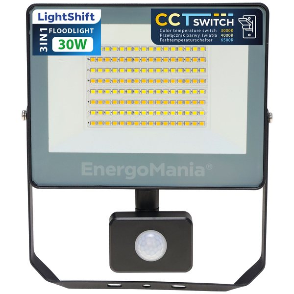 Naświetlacz LED z czujnikiem ruchu LightShift CCT PIR 30W 4050 lm czarny