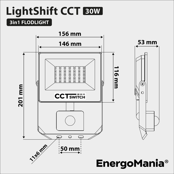 Naświetlacz LED z czujnikiem ruchu LightShift CCT PIR 30W 4050 lm biały