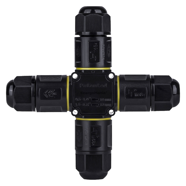 Poczwórna hermetyczna mufa kablowa 3-pinowa CableGuard X-Joint 3W czarna