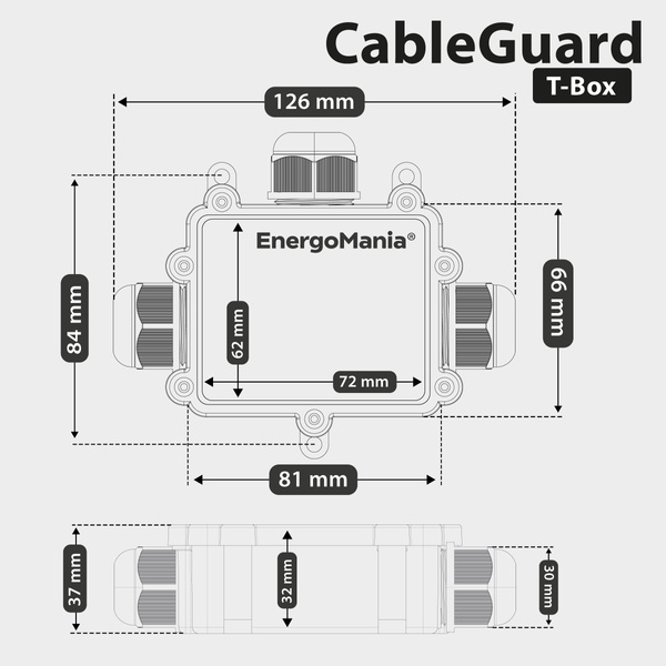 Potrójna hermetyczna puszka kablowa IP68 CableGuard T-Box czarna