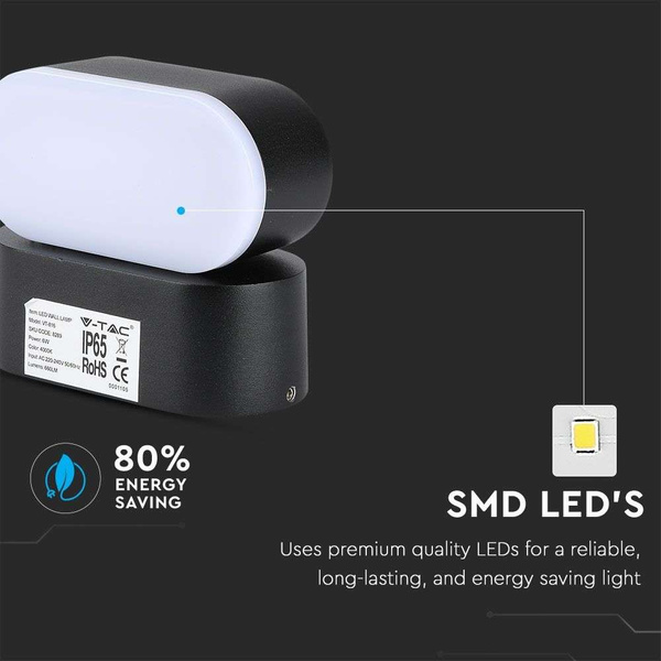 Lampa elewacyjna LED z geruglowana głowicą 6W 660 lm VT-816 czarna