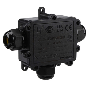 Potrójna hermetyczna puszka kablowa IP68 CableGuard T-Box czarna