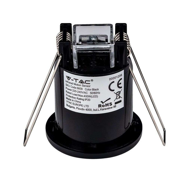 Podtynkowy czujnik ruchu i zmierzchu IR 400W czarny VT-8092
