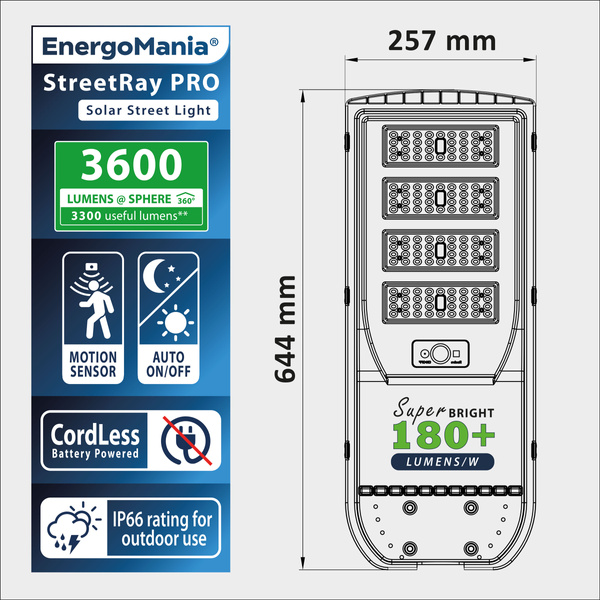 Solarna lampa uliczna LED StreetRay PRO 20W 3600 lm