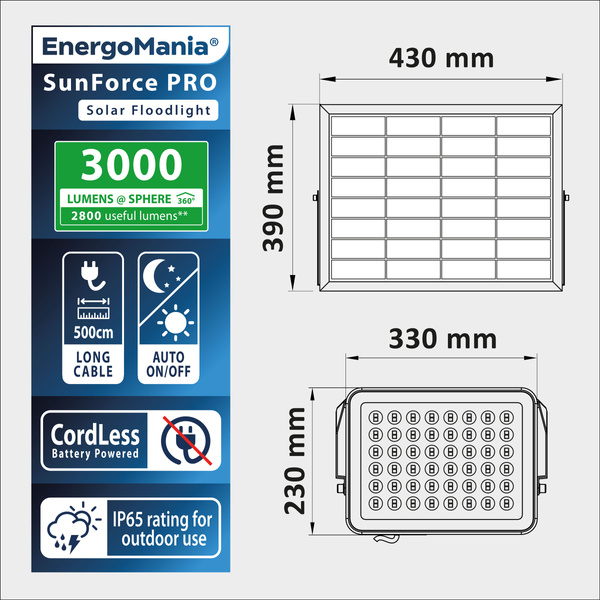 Solarny naświetlacz LED SunForce PRO 16W 3000lm