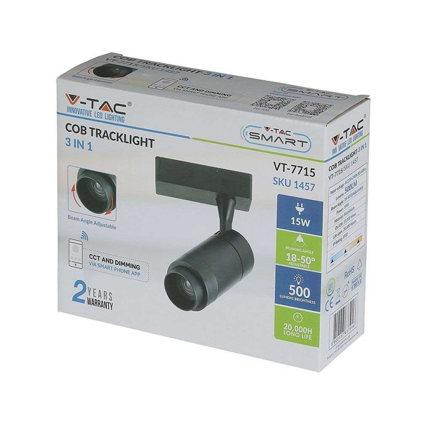 Lampa szynowa LED 3w1 15W regulowany kąt, ściemnialna VT-7715 czarna