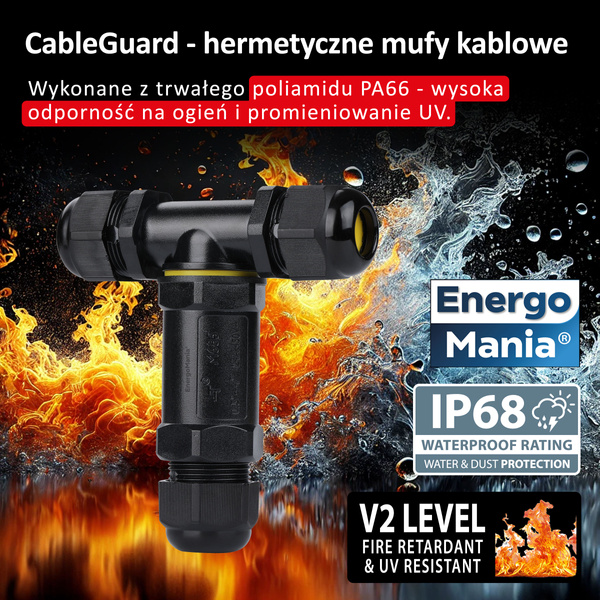 Potrójna hermetyczna mufa kablowa 5-pinowa CableGuard T-Joint 5W czarna