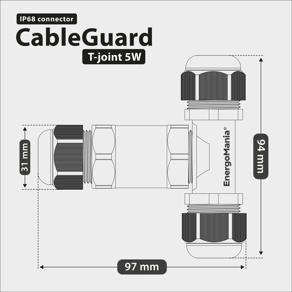 Potrójna hermetyczna mufa kablowa 5-pinowa CableGuard T-Joint 5W czarna