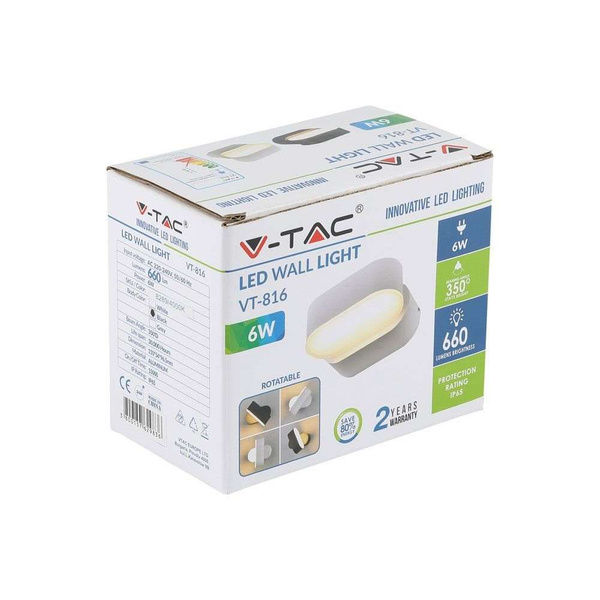 Lampa elewacyjna LED z geruglowana głowicą 6W 660 lm VT-816 czarna
