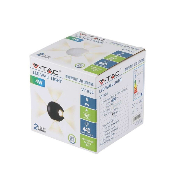 Lampa elewacyjna LED 4W 440lm VT-834 czarna