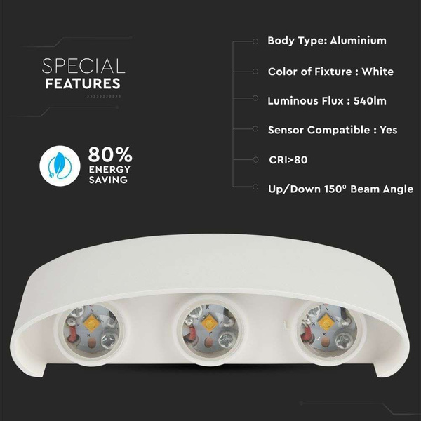 Lampa elewacyjna LED 6W 540lm VT-846 biała
