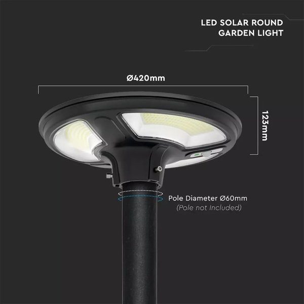 Lampa parkowa LED z panelem fotowoltaicznym 1000lm VT-45W