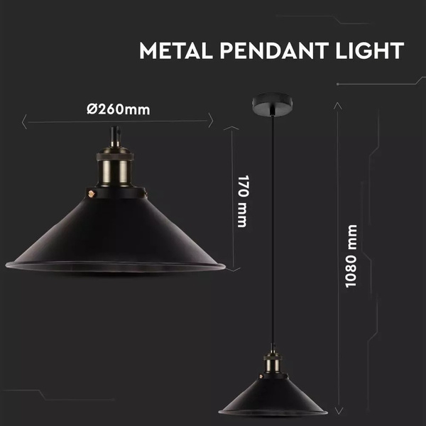 Lampa wisząca LOFT INDUSTRIAL Ø260 mm VT-7424 CZARNA