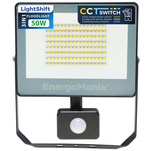 Naświetlacz LED PRO z czujnikiem ruchu 50W 4000 lm VT-158S-1 PIR czarny