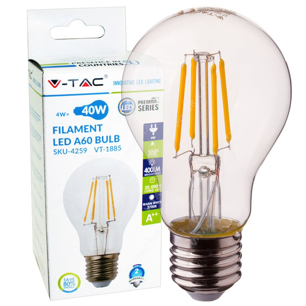 Żarówka LED A60 4W E27 400lm FILAMENT VT-1885